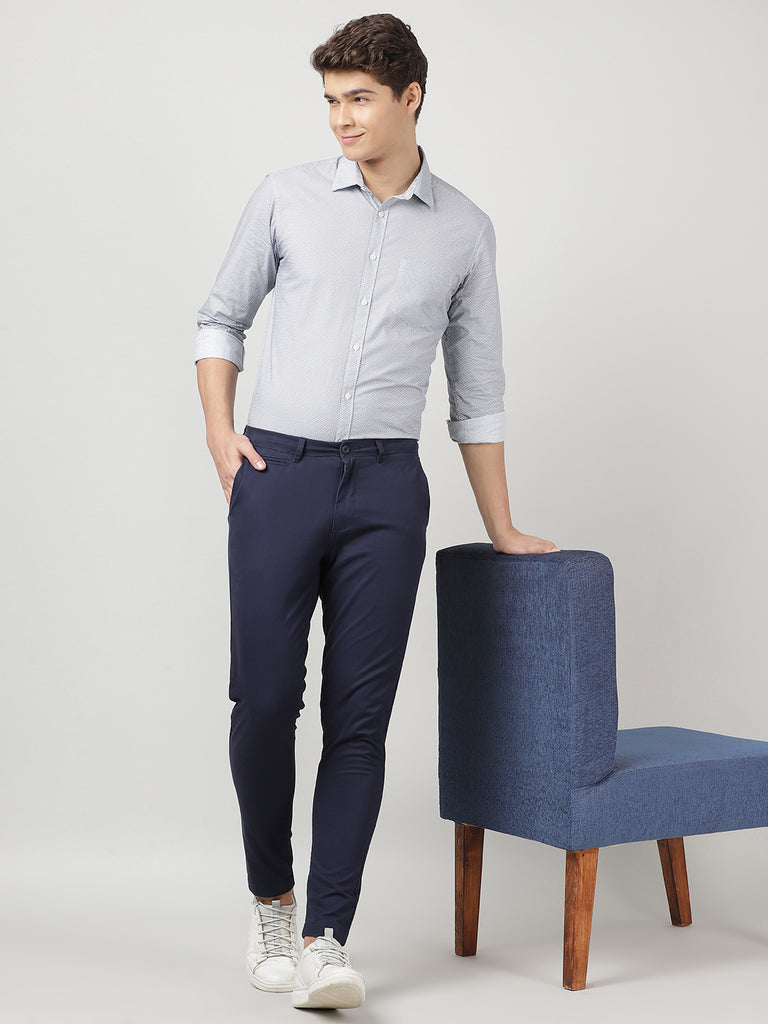 Buy Mr. Button Black Fashion Formal Cotton Solid Slim Chinos Trouser online